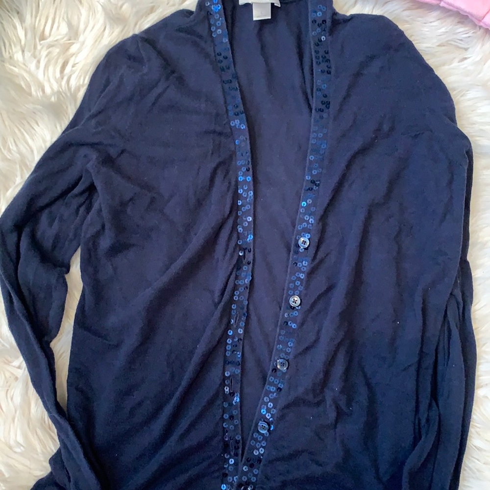 Large LOFT sequin navy blue cardigan